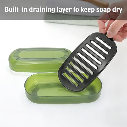 OZNER Travel Soap Case for Two Bars, Leak Proof Shampoo Bar Holder Compatible with Kitsch Bars, Soap Container with Drainage Layer for Bathroom, Camping, and Gym, Easy to Clean (Green) - color: Green