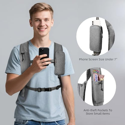 Small Hiking Backpack with Detachable Front Phone Holder, Foldable Packable Back pack with Chest and Waist Strap, Lightweight Daypack for Women Men (Gray, 15L) - color: Gray
