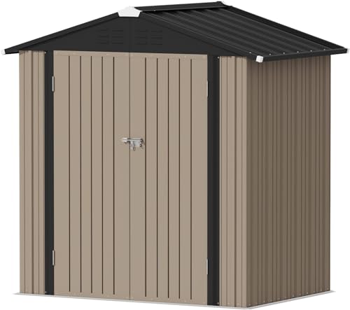 Devoko Outdoor Storage Shed 6 x 4 FT Lockable Metal Garden Shed Steel Anti-Corrosion Storage House with Double Lockable Door for Backyard Outdoor Patio (Brown) - color: Brown, size: 6x4 FT without Floor Frame