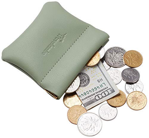 Travelambo Leather Squeeze Coin Purse Pouch Change Holder For Men & Women - color: Access Green Blooming