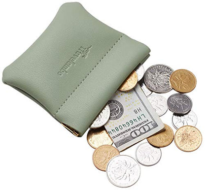 Travelambo Leather Squeeze Coin Purse Pouch Change Holder For Men & Women - color: Access Green Blooming