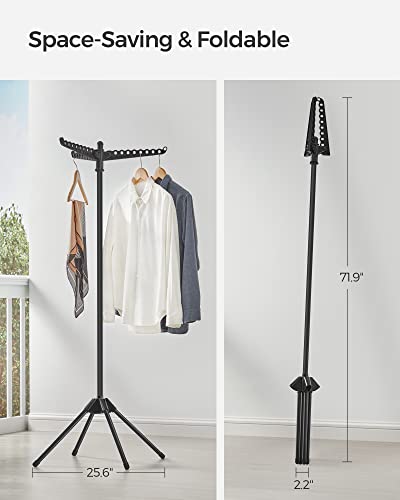 SONGMICS Clothes Drying Rack, 59-Inch Folding Laundry Drying Rack with 3 Rotatable Arms for Hangers, 4 Legs, Stainless Steel, for 27 Pieces of Clothes, Black ULLR510B01 - color: Black, style: 1-Tier