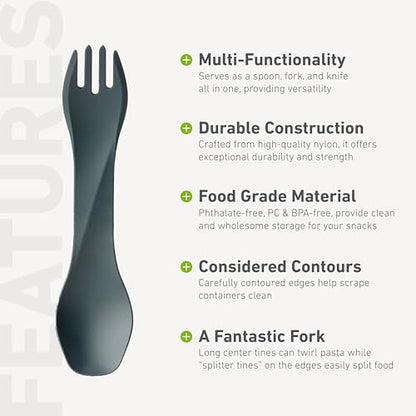 humangear GoBites Uno | Travel & Camping Utensils | Portable & Convertible Dining Ware | Multi-Functional Spork, Dark Gray - color: Dark Gray