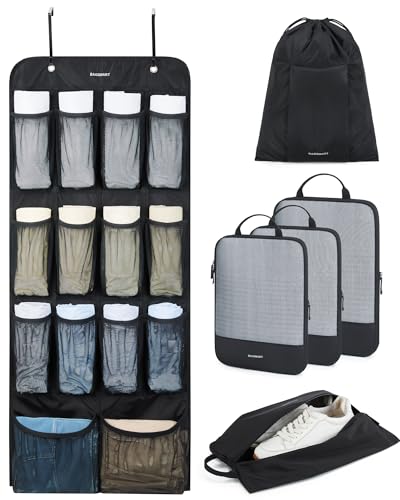 BAGSMART Hanging Compression Packing Cubes for Closet Organizers And Storage, 6 Set Suitcase Organizer Bags Set, Cruise Travel Essentials for Women | Hanging - color: Black