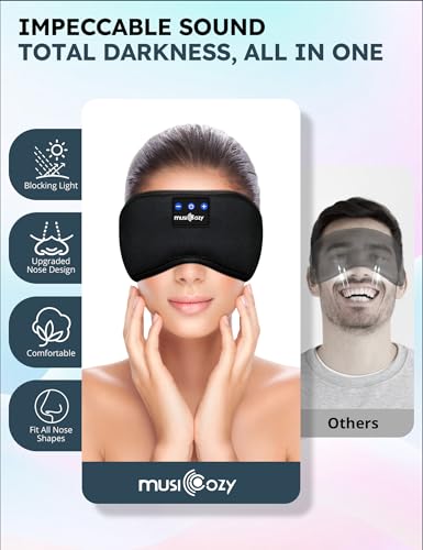 MUSICOZY Sleep Headphones, Bluetooth 5.4 Sleep Mask Headband Headphones Sleeping Eye Mask, Wireless Music Earbuds Earphones with HD Stereo Speakers for Side Sleepers, Cool Gadgets Unique Gift - color: Black