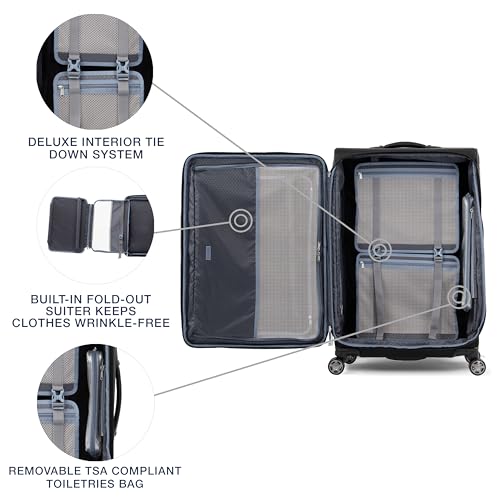 Travelpro Platinum Elite Softside Expandable Checked Luggage, 8 Wheel Spinner Large Suitcase, TSA Lock, Men and Women, Shadow Black, Checked Large 29-Inch - color: Shadow Black, size: Checked-Large 29-Inch