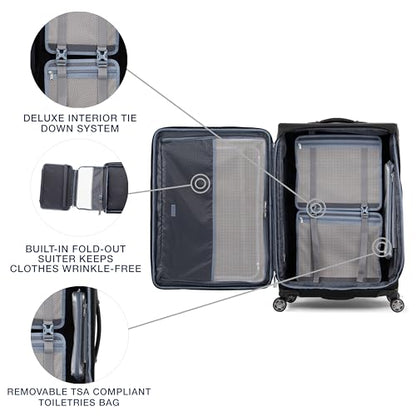Travelpro Platinum Elite Softside Expandable Checked Luggage, 8 Wheel Spinner Large Suitcase, TSA Lock, Men and Women, Shadow Black, Checked Large 29-Inch - color: Shadow Black, size: Checked-Large 29-Inch