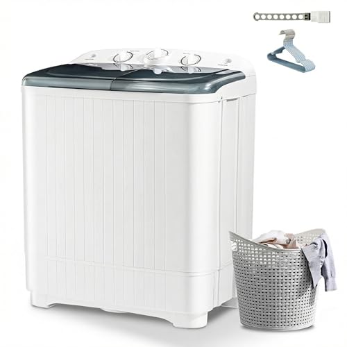 DOGHLY Portable Washing Machine, 22lbs Compact Laundry Washer, Free Drying Rack & 10 Hangers, 13lbs Wash & 9lbs Spin Dry, Twin Tub Mini Washing Machine for Dorm, RV, Camping, Apartment - color: Black, size: 22lbs