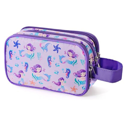 Kids Toiletry Bag for Girls, Travel Toiletry Bag for Little Young Girls Cosmetic Bag Makeup Bag Waterproof Hanging Wash Bag Toddler Toiletries, Mermaid Purple - color: Mermaid-Purple