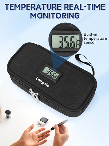 YOUSHARES Insulin & peptide Cooler Travel Case for Pen & Vials, Temperature Display Diabetic Med Cooling Bag with Protective Ice Brick, TSA Approved Refrigerated Diabetes Supplies Carrying Organizer - color: 01_Black