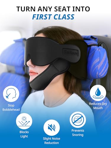 SARISUN Airplane Pillow Combo with Chin Strap, Travel Pillows for Airplanes with Sleep Eye Mask, Plane Head Strap for Long Flights, Car Road Trip, 360° Headrest, Stop Bobblehead Travel Essential, Red - color: Red
