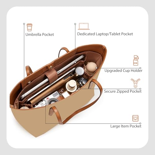 Soft Nylon Purse Organizer Insert for Lv Neverfull MM Tote Bag, Waterproof Lightweight with Laptop Compartment Luxury Neverfull MM Organizer, Tote Handbags Divider Shaper with Cup Holder Insert,Brown - color: Brown