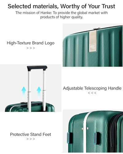 Hanke 24 Inch Checked Luggage Front Opening Rolling Suitcase Hard Sided Luggage with Spinner Wheels Travel Luggagefor Woman Men.(Dark Green) - color: Dark Green, size: 24 Inch