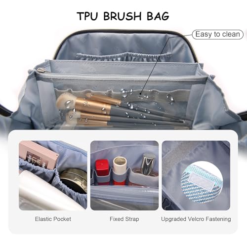 BOYATU Travel Makeup Bag Cosmetic Bag for Women: 3 Pcs Set Make up Bag with Compartments - Waterproof Vegan Leather Toiletry Bags with Handle - Makeup Organizer for Travel Essentials(C-1-Blue) - color: C-1-Blue