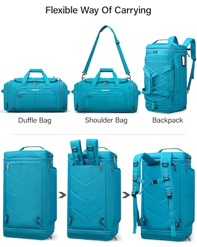 Hanke Expandable Carry On Luggage Bag,3 in 1 Duffle Bag for Travel,45L-55L Weekender Overnight Bag with 15.6" Compartment for Women & Men (Caribbean Blue) - color: Caribbean Blue