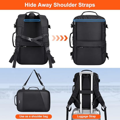 PIJUSHI Travel Backpack for Women Men Carry on Suitcase Backpack Flight Approved Personal Item Bag Fits 16 Inch Laptop(PE035 Black) - color: Black