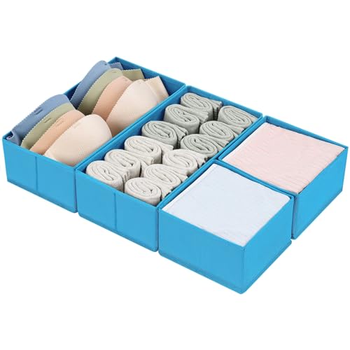 DIMJ Drawer Organizers - Set of 4 Fabric Closet Organizers and Storage, Drawer Dividers for Baby Clothes, Socks, Belt, Tie (Blue) - color: Blue, size: 4 Pack