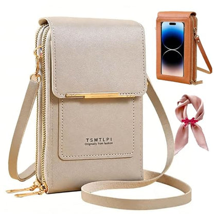 2026 Small Touchscreen Phone Crossbody Bag for Women,Anti-Theft Leather Messenger Bag Rfid Block Mobile Phone Purse - color: Gray