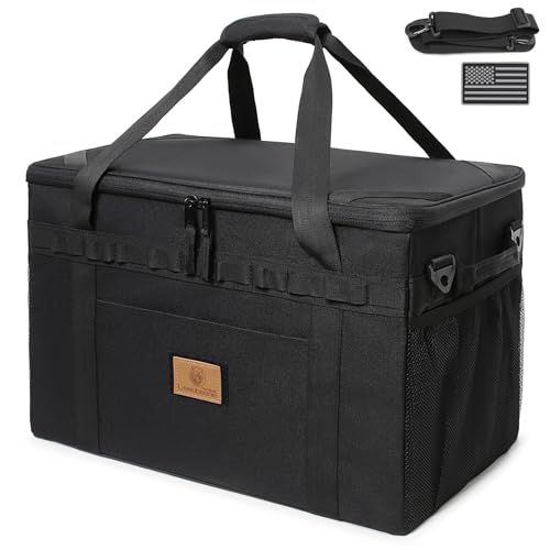 Tactical Camping Storage Bag Utility Tote Bag Camping Kitchen Organizer with Axe Holder & Shoulder Strap - color: Black, size: Medium (38L)