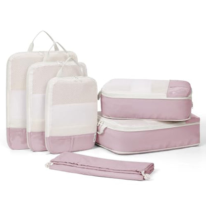 Narwey 6 Set Compression Packing Cubes for Travel Kids Women, Lightweight Packing Organizers Bag for Carry on Luggage Suitcase Duffle Bags (Pink) - color: Pink