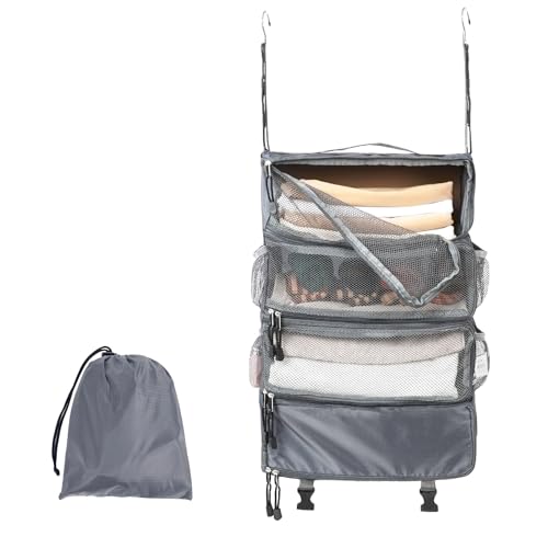 TABITORA Travel Luggage Organizer Hanging Packing Cubes Portable Hanging Shelves Carry on Closet for Suitcase with 2 Hooks,Collapsible(Gray,M) - color: Grey, size: Medium