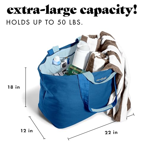 Fit & Fresh XL Beach Tote Bag for Women – XL Travel Tote with Zipper & Pockets, Oversized Canvas Pool Bag, Weekender Carry-On - color: Cobalt