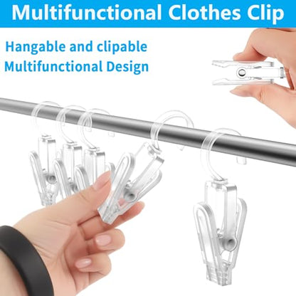 VinBee 20 PCS Laundry Hooks with Clips Super Strong Plastic Home Travel Swivel Hanging Hanger Closet Organizer Clamps Socks Boot Bras Towels for Bathroom Wardrobe Kitchen Office - 4.3 Inches (Clear) - color: Clear