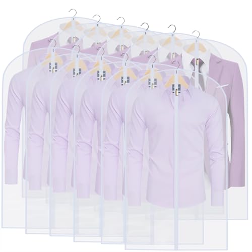 Suit Bags for Closet Storage Garment Bag (24'' x 40'' Set of 12) Clear Garment Bags for Hanging Clothes Plastic Waterproof Suit Cover Bag with Zipper for Coats, Jackets, Shirts Closet - color: White-Translucent, size: 24''X40''-12P