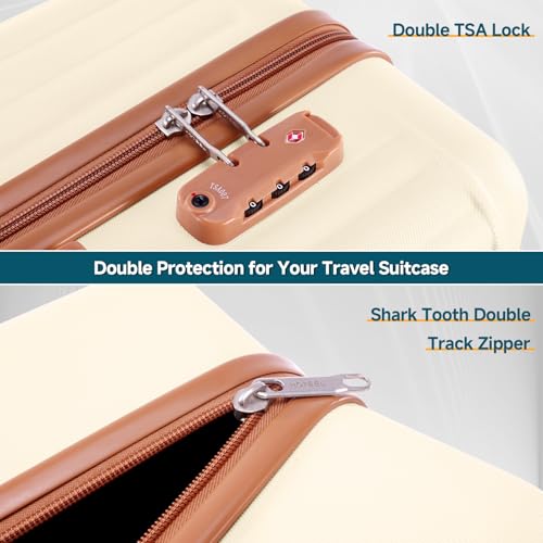 Hoteel Luggage Set 6 Piece, 4-Year Warranty, PC+ABS Suitcases with Wheels Hard Shell Suitcase with TSA Lock, Including Waterproof Luggage Bag, Travel Maletas for Men and Women, Beige(16/20/24/28Inch) - color: Beige, size: 6 Piece Set (16/20/24/28/Expandab