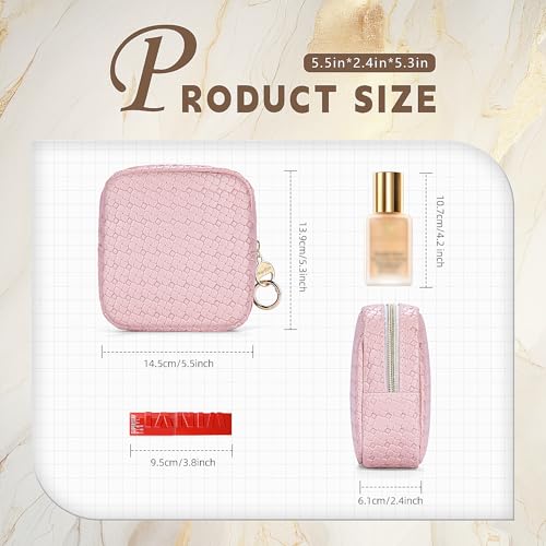 5.5" Small Makeup Bag for Purse, PU Leather Mini Cosmetics Bag with Ring Buckle, Portable Small Travel Makeup Pouch for Women, Birthday/Wedding/Christmas Gifts (Black, Mini Checkered) - color: Mini Checkered Black-5.5 inch