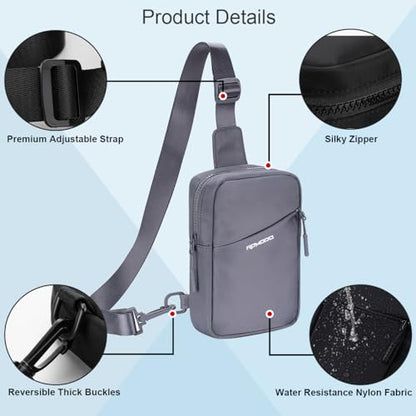 Small Sling Bag for Women Men Chest Bag Water Resistance Mini Crossbody Bag Adjustable Strap Lightweight Shoulder Bag - color: 07-grey