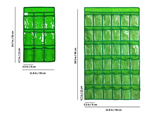 Over Door Hanging Closet Underwear Sock Storage Cell Phone Jewelry Organizer Clear Pockets (GREEN, 36 POCKETS) - color: GREEN