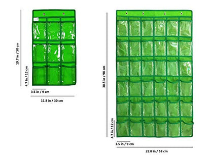 Over Door Hanging Closet Underwear Sock Storage Cell Phone Jewelry Organizer Clear Pockets (GREEN, 36 POCKETS) - color: GREEN