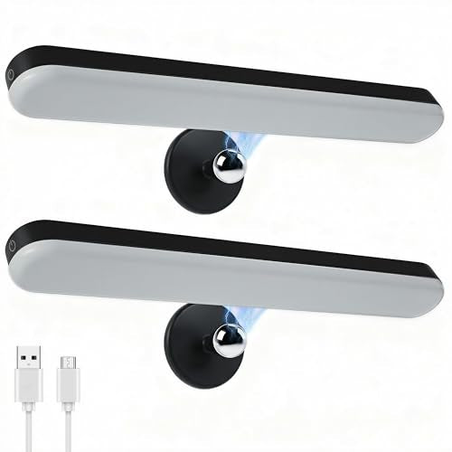 Benreom 2 Pack Wireless Vanity Lights for Mirror, Rechargeable Battery Operated Makeup Light, Adjustable Light Bar, Magnetic Stick on LED Lighting Bathroom Decor Accessories, Black - color: Black, size: 2 Pack