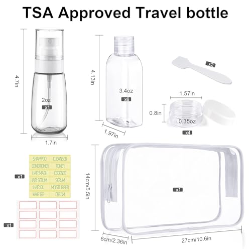 Travel Bottles for Toiletries 10 Pcs 3.4oz Travel Size Toiletries TSA Approved Pre-labeled Travel Shampoo Bottles Refillable Spray Bottle Leak Proof Small Cream Jars for Body Wash Lotion(Clear) - color: B-Clear