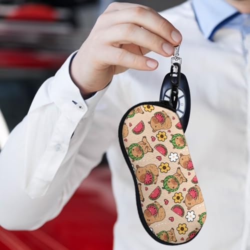 AFPANQZ Glasses Case with Carabiner Hanging Portable Neoprene Zipper Sunglasses Case Soft Lightweight - color: Capybara Watermelon