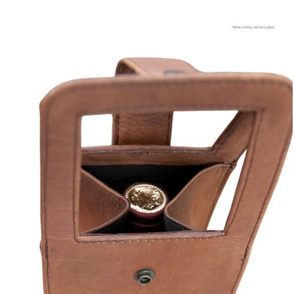Premium Collection Single Bottle Wine Tote, Brown | Genuine Leather, Elegant & Durable, Secure Locking Strap, Sophisticated Gift for Wine Enthusiasts - color: Brown