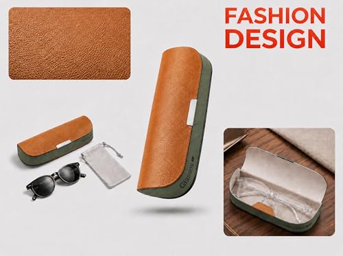 Glasses Case hard shell,3-in-1 Sunglasses Case & Eyeglass Case with Cleaning Cloth & Storage Pouch - color: Linght Orange