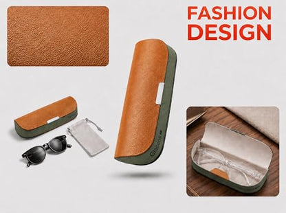Glasses Case hard shell,3-in-1 Sunglasses Case & Eyeglass Case with Cleaning Cloth & Storage Pouch - color: Linght Orange