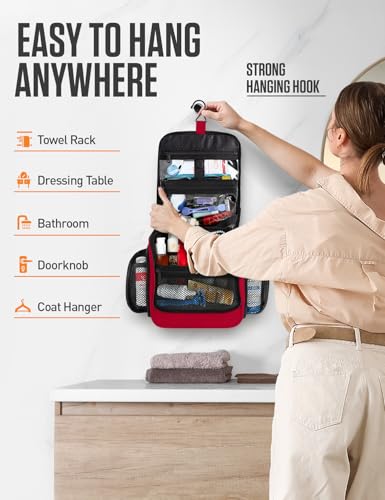 VENTURE 4TH Hanging Travel Toiletry Bag for Women & Men – Large Toiletry Organizer with 18 Compartments, Removable TSA Pouch, Travel Wash Bag for Toiletries, Makeup & Shaving Kit (Red) - color: Red