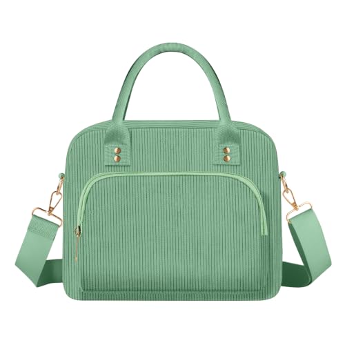 Lunch Bag Large Insulated Lunch Box for Women Adult Cute Pink Strawberry Lunchbox Corduroy Lunch Bags Boxes Pail with Shoulder Strap for Work (Light green) - color: Light Green