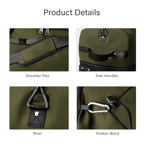32" Soft-Sided Foldable Wheeled Duffle Bag, 110L Expandable 140L Rolling Travel Bag with Matching Storage Pouch, Updated Army Green - color: Army Green