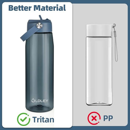 OLDLEY 32 oz Water Bottle with Straw, Leakproof Sports Water Bottle with Carry Strap, BPA-Free Large Water Bottles for Home,Travel, School, Outdoors, Gym, Tritan, Ink Blue - color: Ink Blue