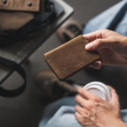 VULKIT Slim Minimalist Card Holder RFID Blocking Leather Credit Card Holder Front Pocket Wallet Magnetic Closure, Handcrafted Cowhide Version - color: Handicrafts Cowhide- Espresso