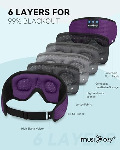 MUSICOZY 3D Sleep Headphones Mask Sleeping Headphones for Side Sleepers Eye Mask, Wireless Bluetooth Headband Headphones Cool Gadgets Unique Gifts(Purple) - color: Light Purple