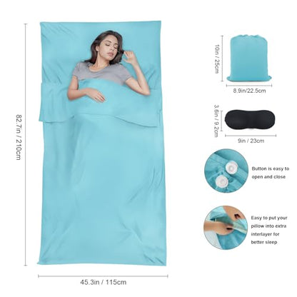 Sleeping Bag Liner,Travel Sheet & Adult Sleep Sack, Camping Sheets Travel Sleep Sack for Backpacking,Hotels & Hostels -Lightweight Single &Double Travel Sheet Camping Sheets - color: Single Dark Pink and Glacier Blue