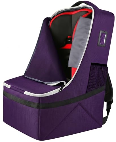 YOREPEK Padded Carseat Travel Bag for Airplane, Car Seat Travel Backpack with Shoulder Straps, Gate Check Car Seat Bags for Air Travel, Toddler Airplane Travel Essentials - color: Dark Purple