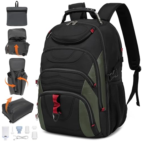 Boavan Vacuum Seal Backpack for Travel with Pump, 55L Large Bag with Zipper‑Off Detachable Vacuum Compression Bag Waterproof Carry On Large Travel Bag for Airline，Bags and Backpack Used Independently - color: Ammy Green Q, size: 17.3