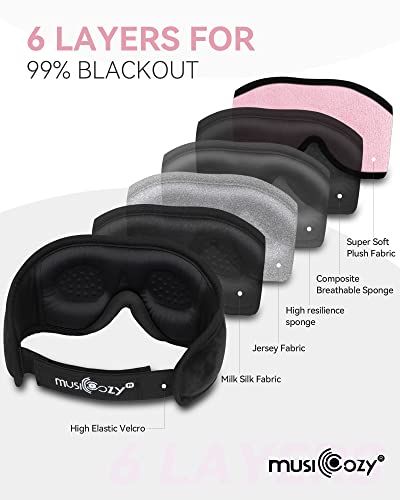 MUSICOZY 3D Bluetooth Sleep Mask with HD Stereo Sound, Wireless Sleep Headphones for Side Sleepers, Music Headband Eye Mask for Sleeping, Relaxation, Travel, Yoga, Cool Gadgets for Women Mom Girls - color: Pink