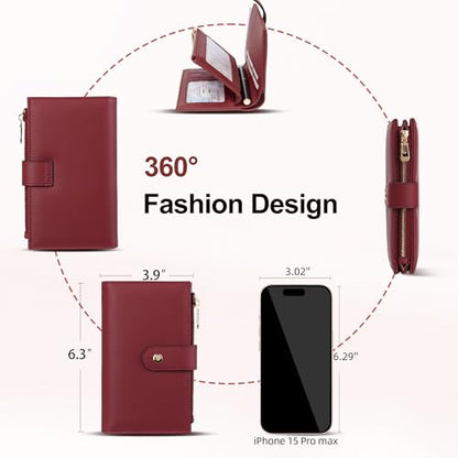yiijay Womens Wallet RFID Blocking Leather Trifold Clutch Wallet Credit Card Holder Ladies Travel Wallet Purse with Pen Holder - color: 1Wine Red